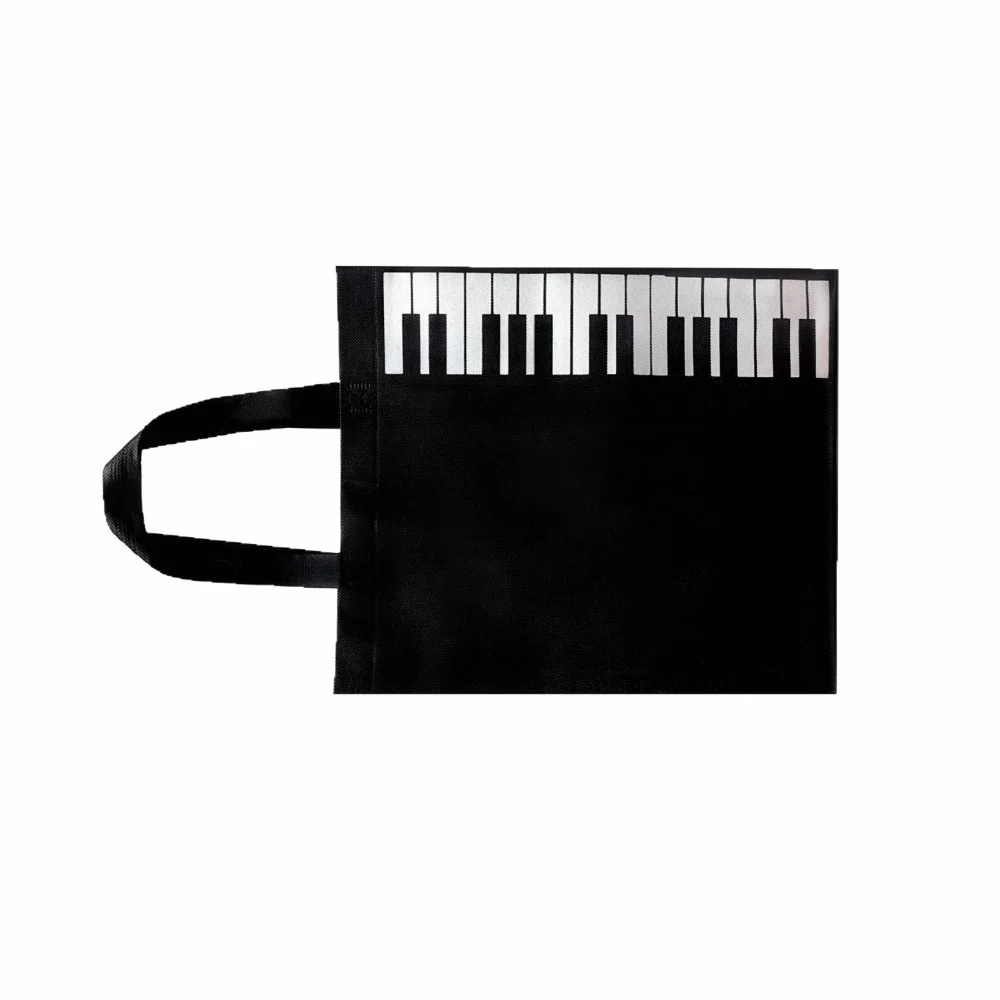 Reusable Music Handbag Black + White Non-woven Fabric Shopping Shoulder Bag Large Capacity Grocery Tote Bag Daily Commute