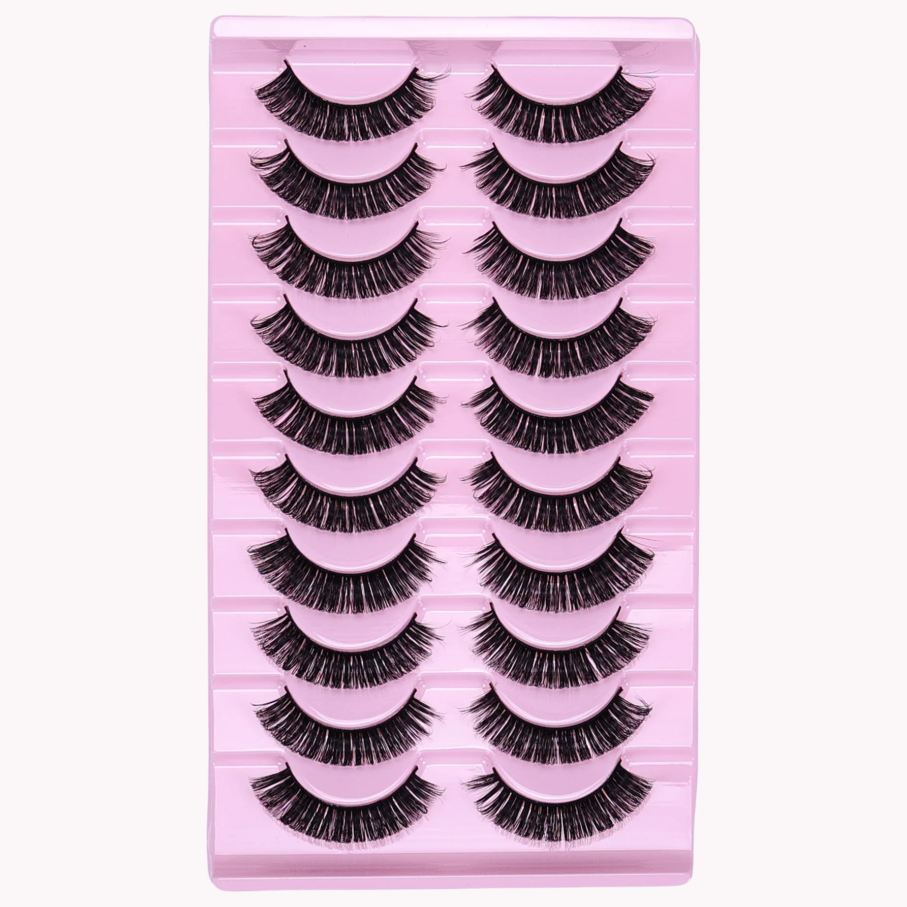 10Pairs Lashes D Curl 10-16mm Russian Lashes 3D Fake Eyelashes Reusable Fluffy Russian Strip Lashes