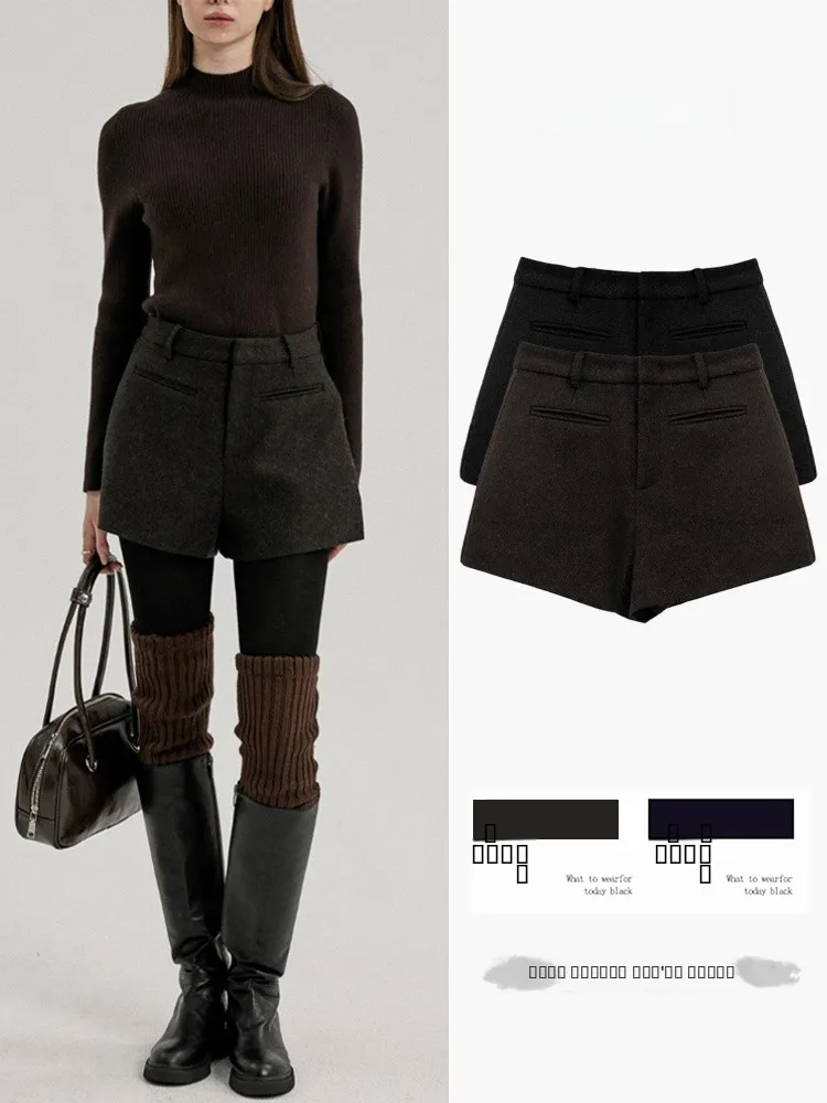 

ay Woolen ort Pants Women's Autumn Winter High Waist Drape Casual Pants Small Size Commute Slimming Woolen Pants