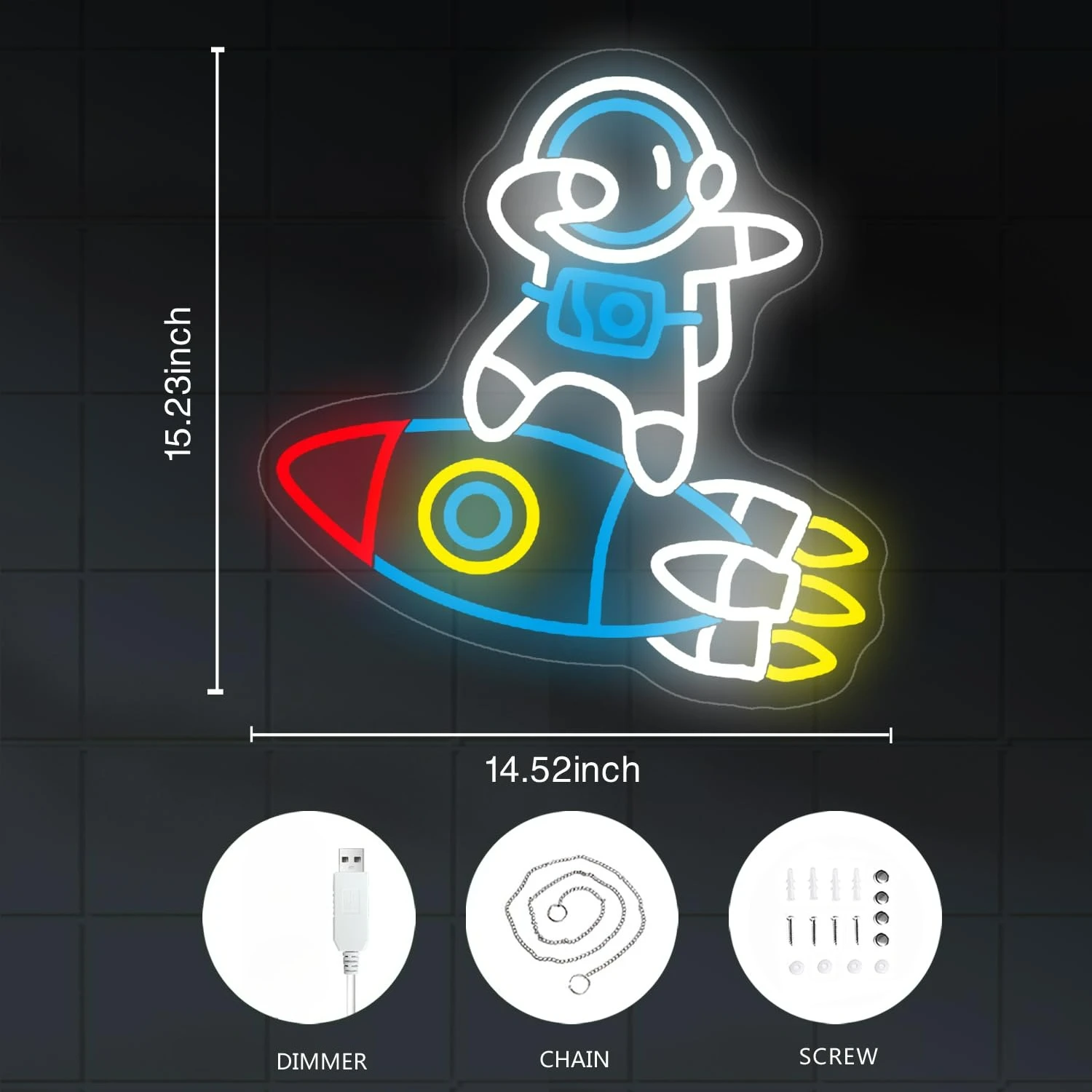 Astronauts & Rockets LED Neon Light Gifts for Boy Room Decor Sign for Shop Bar Pub Man Cave Hip Hop Party Wall Decoration