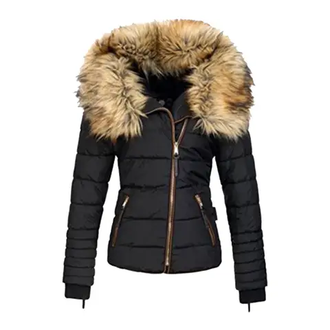 Women's Black Down Jackets Winter Warm Thicken Fur Hooded Parkas Waterproof Diamond Padded Cotton Jackets Fashion Down Coats