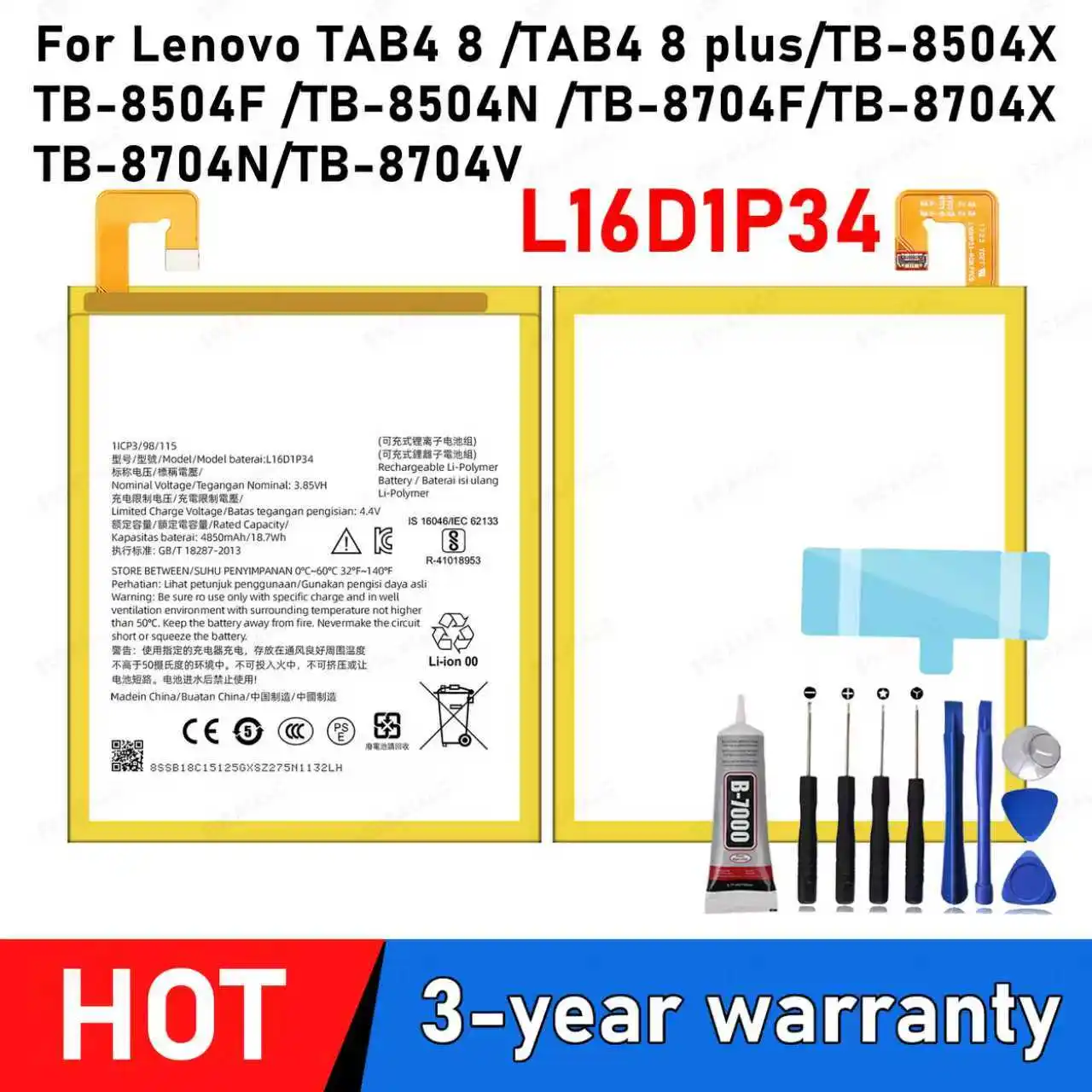 L16D1P34 Battery For Lenovo TAB4 8 TB-8504N TB-8504X TB-8504F TAB4 8 plus TB-8704F 8704X 8704N 8704V Battery