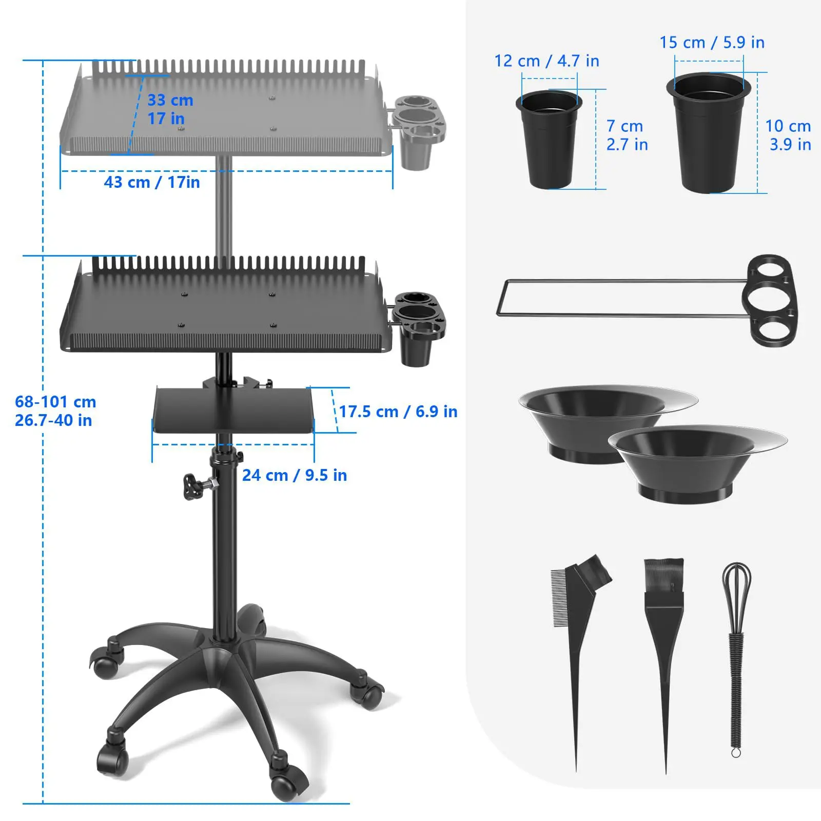 

Cross-border new barber shop hair salon double-layer tray simple adjustable mobile salon storage storage tool cart