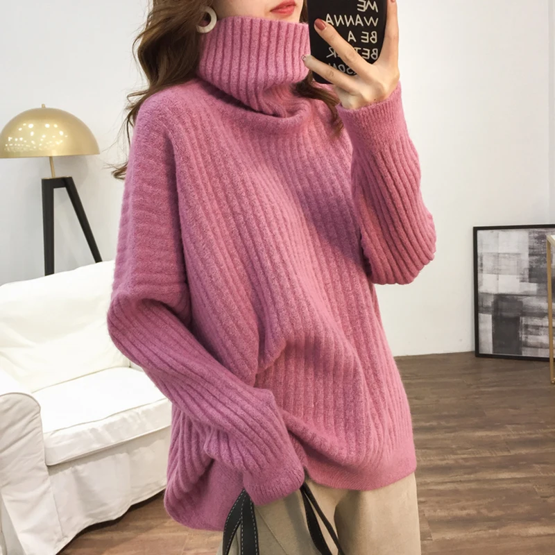 

Autumn Winter High Neck Sweater Women Solid Color Long Sleeve Warm Knitwear Casual Fashion Loose Soft Pullover Top