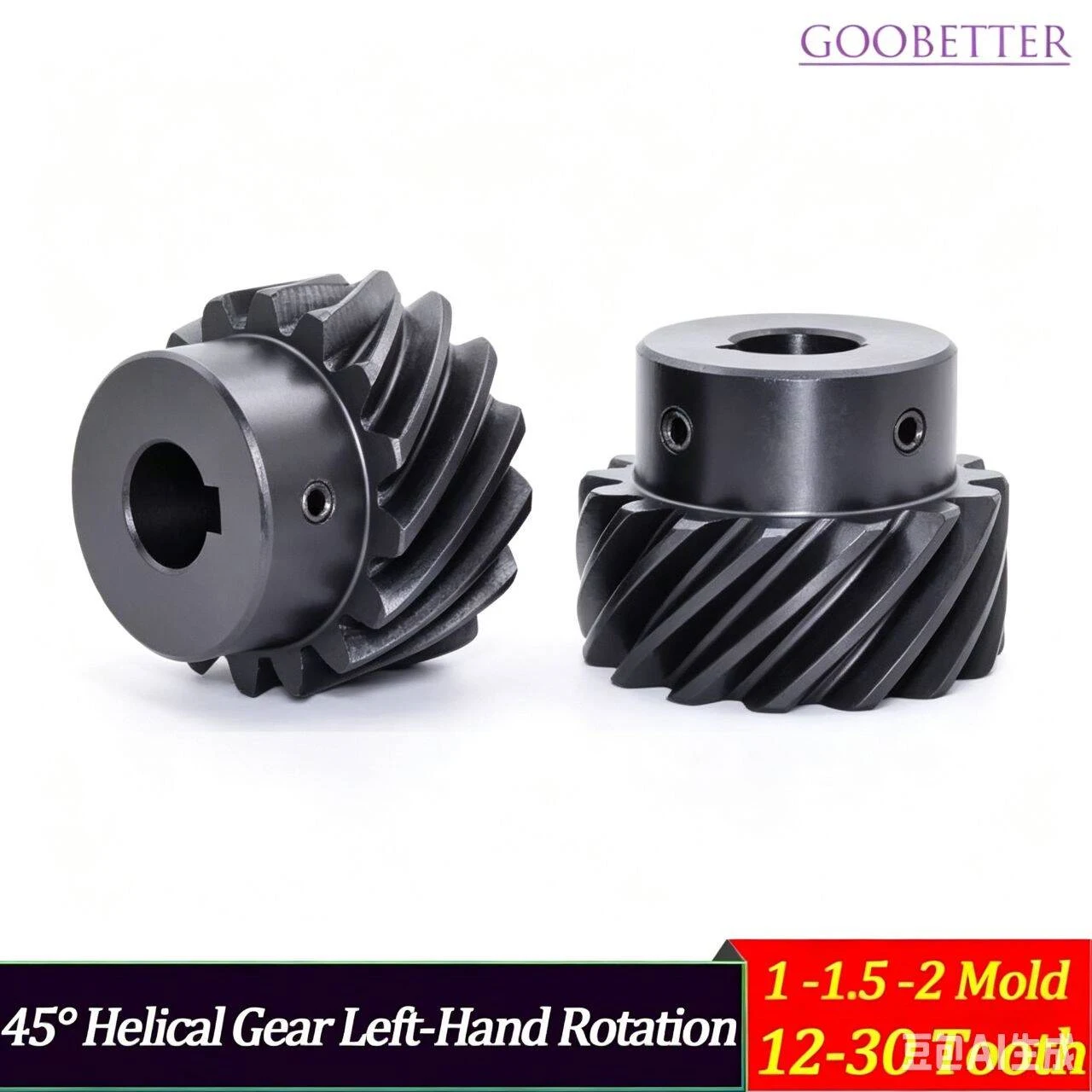 S45C Helical Gear 45° Crossed Axis Left-Hand Custom Power Transmission 1M/1.5M/2M 13T-30T Hole6-25