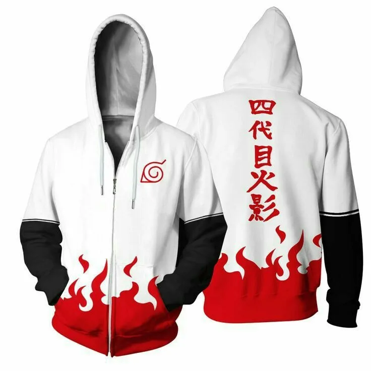 Sudadera con capucha con cremallera y estampado de anime Naruto 4th Hokage Minato para hombres, mujeres y niños, suave, cómoda, informal, para otoño e invierno