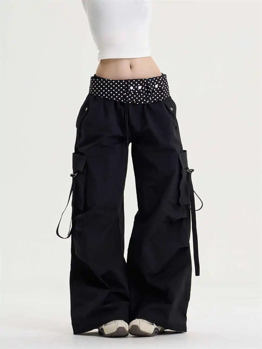 

Винтажные черные готические женские мешковатые брюки, новинка 2025, уличная одежда, широкие свободные брюки в стиле Харадзюку, модные потертые прямые брюки