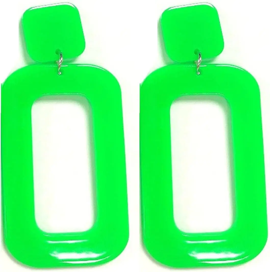 

Multicolor Acrylic Geometric Square Hollow Drop Dangle Neon Earrings Retro 80s Party Costume Accessory Jewelry for Women
