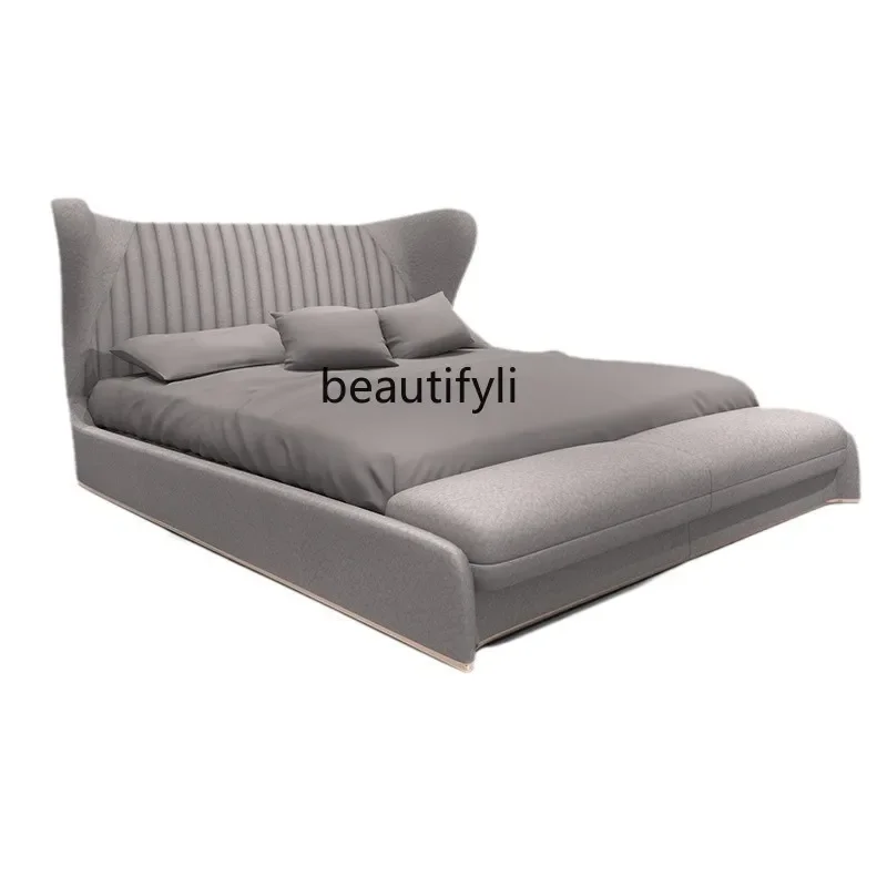 Q181 Bed furniture Master bedroom Italian leather bed Villa simple modern bedroom furniture