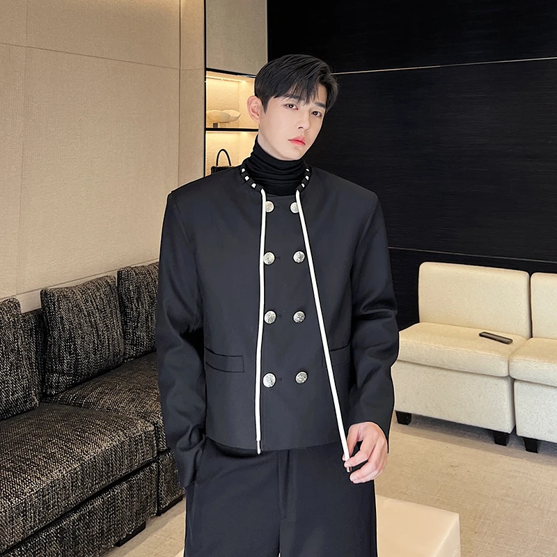 

Loose Fit Chinese Sle round Ne Men's Jaet Single Button Design ort Tailor Made Coat Ele Personali Outerwear