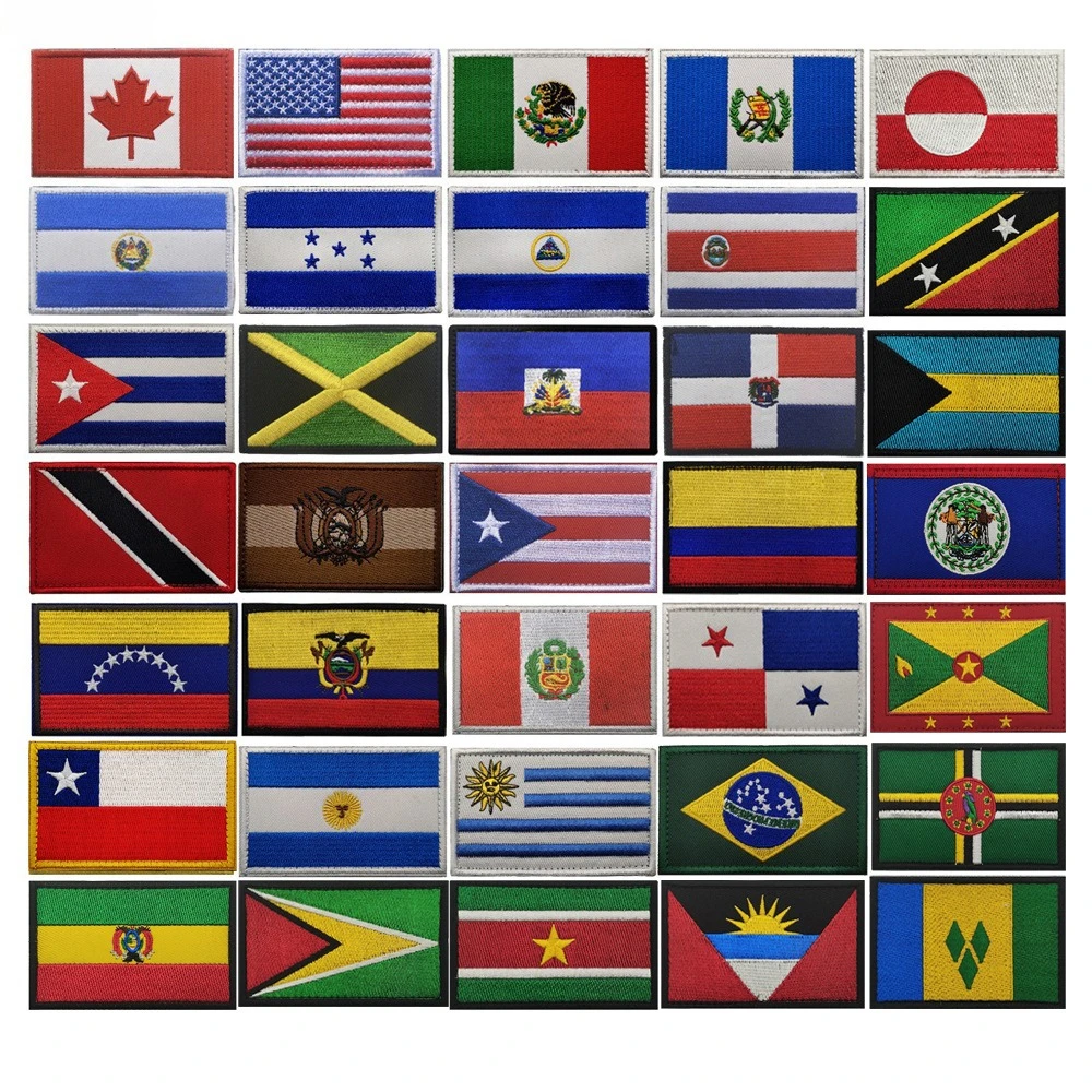 Bandeira norte e sul-americana bordado adesivo mágico mexicano brasil surinam bahamas eua eua adesivo de pano com gancho anel remendo