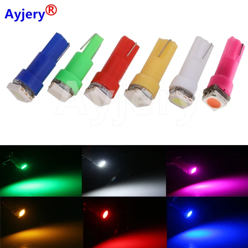 

500pcs T5 74 1 SMD 5050 LED Light Car Auto Light Source Interior Dashboard Bulb Instrument Lamps DC 12V White Blue Red Green