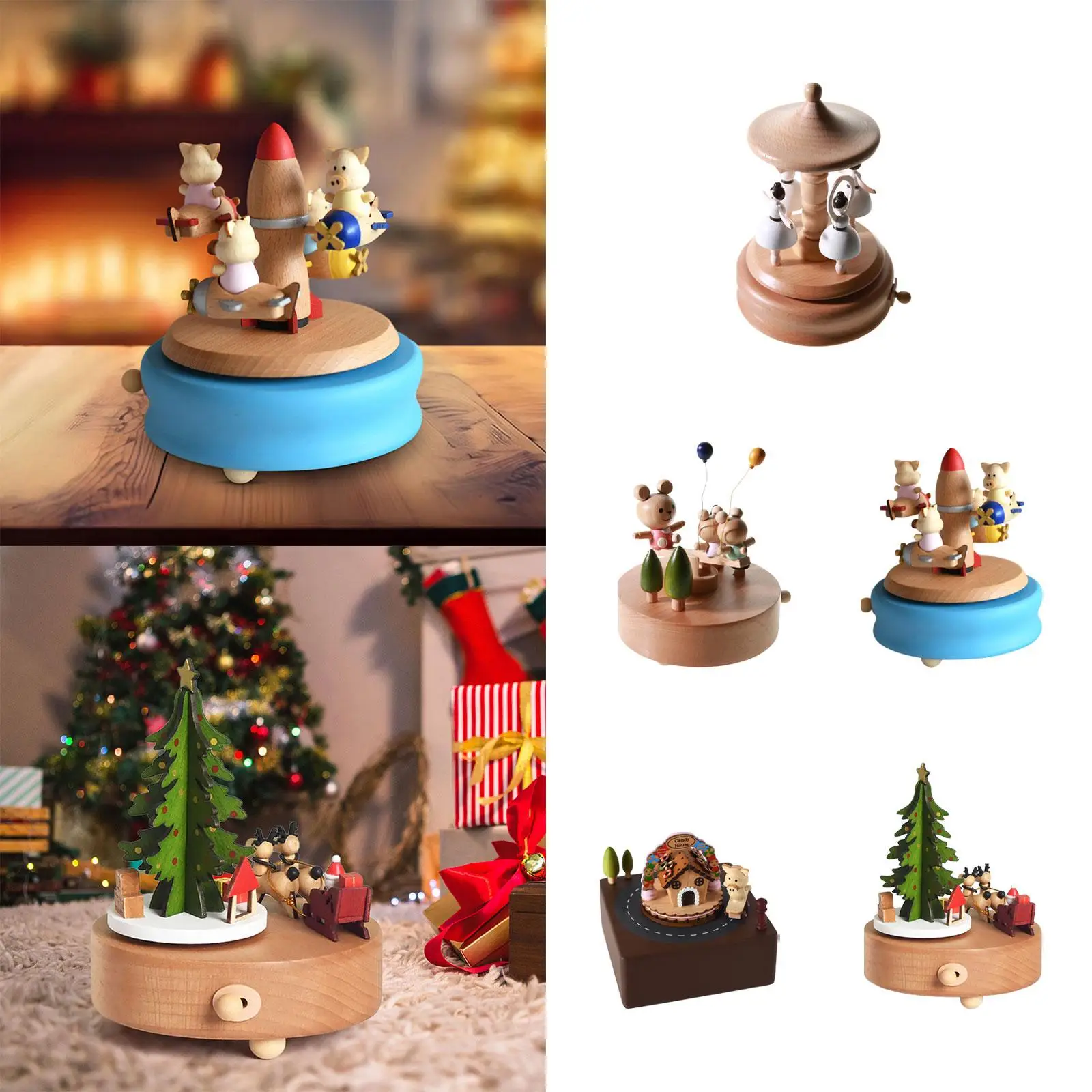 

Wooden Music Box Decorative Figurine Animated Home Decor Present Collectible