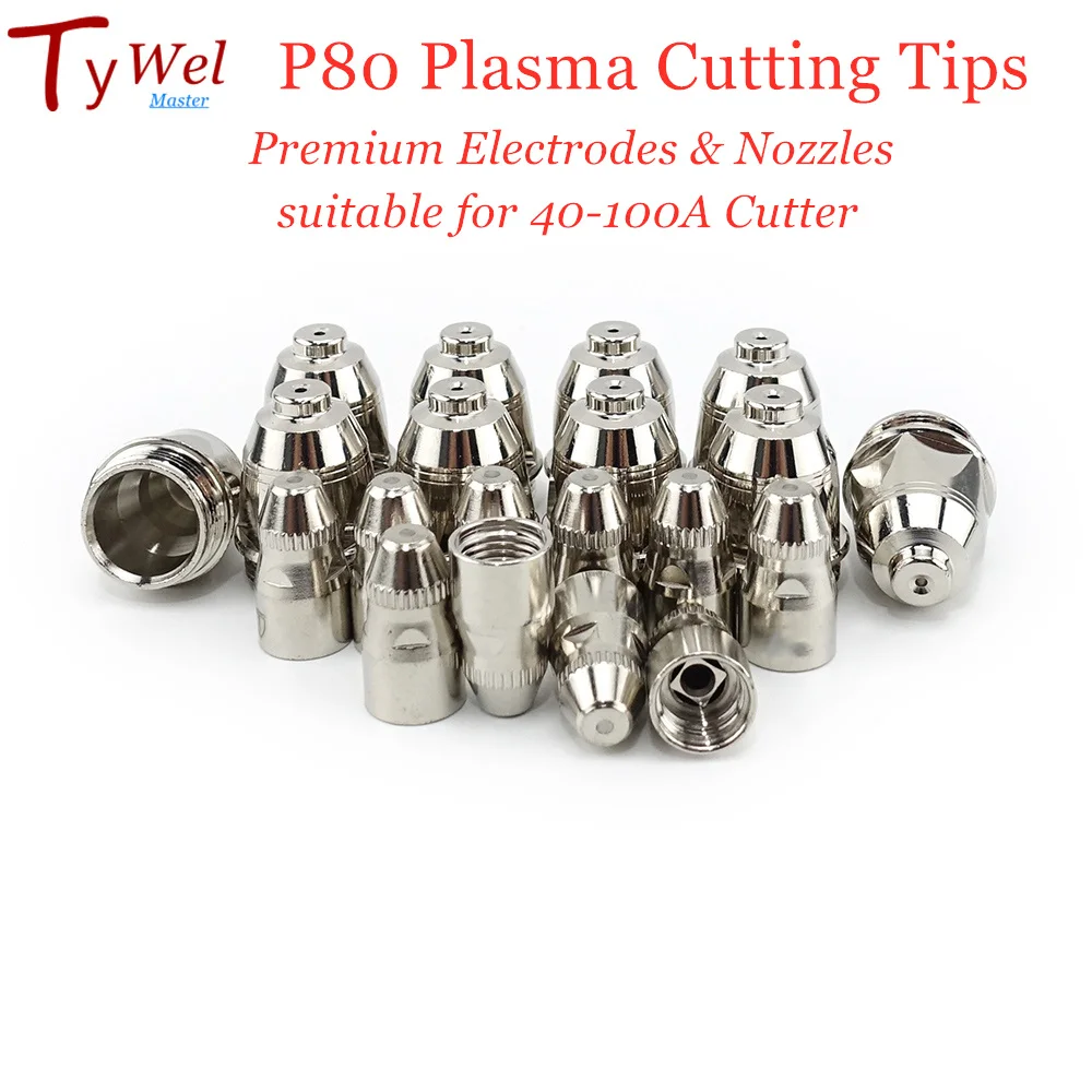 Ponta da Tocha de Corte Plasma Premium P80 Bocal Eletrodo Corte Consumíveis 60a 80a 100a P80 Cnc 20 Pcs