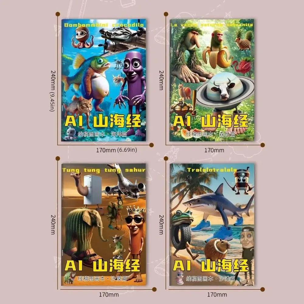 AI Shan Hai Jing Tungtungsahur libro para colorear de dibujos animados Bombommbini crocodilo Tralaotralala Graffiti copia libro de bocetos pintura DIY