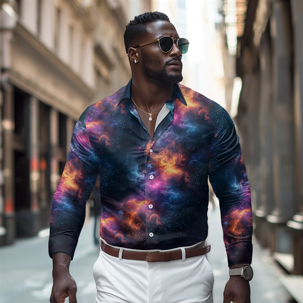 

Colorful Starry Sky printed pattern long sleeved shirt, Spring and Autumn new style