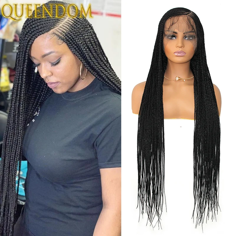 

36'' Full Lace Box Braid Wig For Daily Use Knotless Side Part Synthetic Braided Wig With Baby Hair Cornrow Braids Lace Front Wig