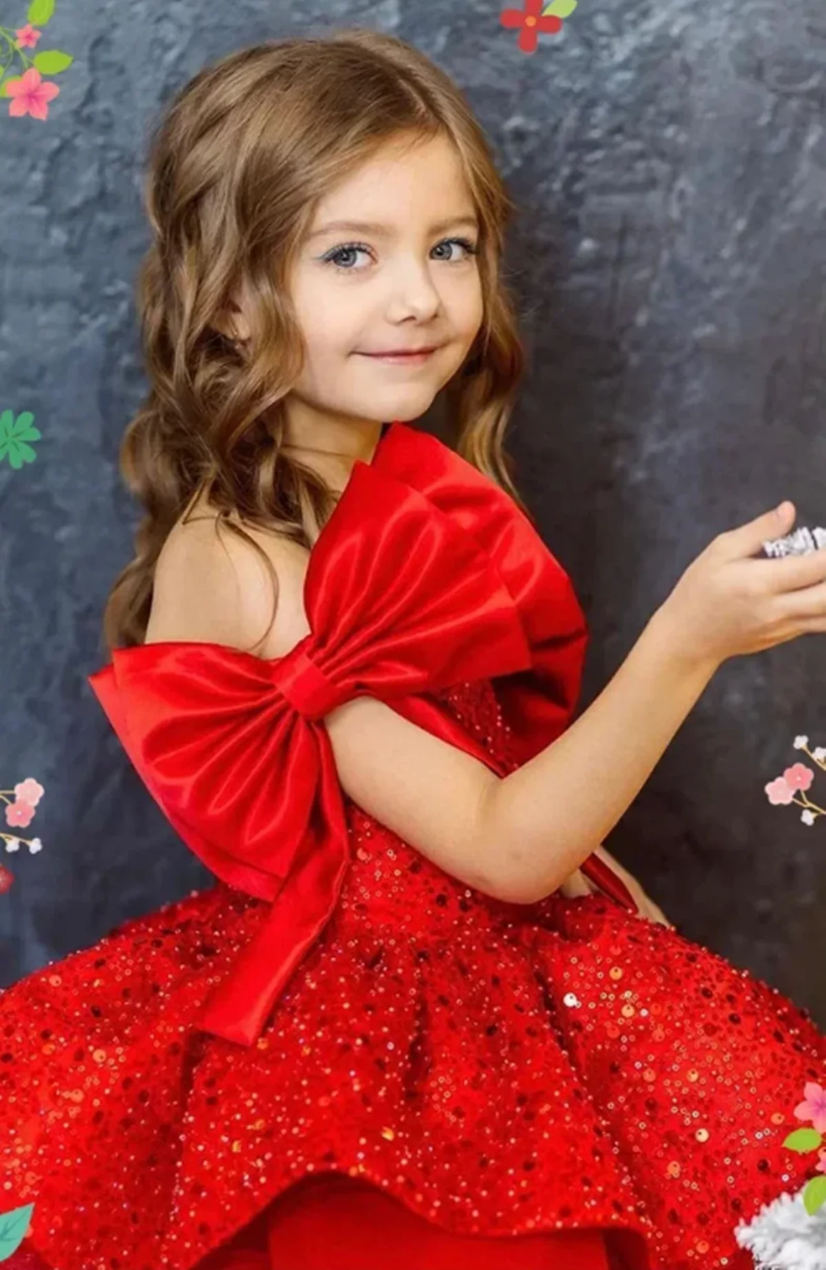 

Red Sequins Dress Flower Girl Kids Elegant Big Bow Frocks Children Baptism Outfit Boutique Tutu Vestidos Matching Birthday Party