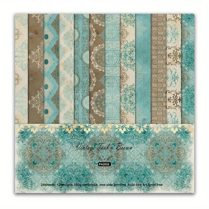 24pcs Junk Journaling Ambachtelijke Papieren Bloem Scrapbook Papier Pad 6x6inch Diverse Patroon Decoupage Cardstock Enkelzijdig Vintage