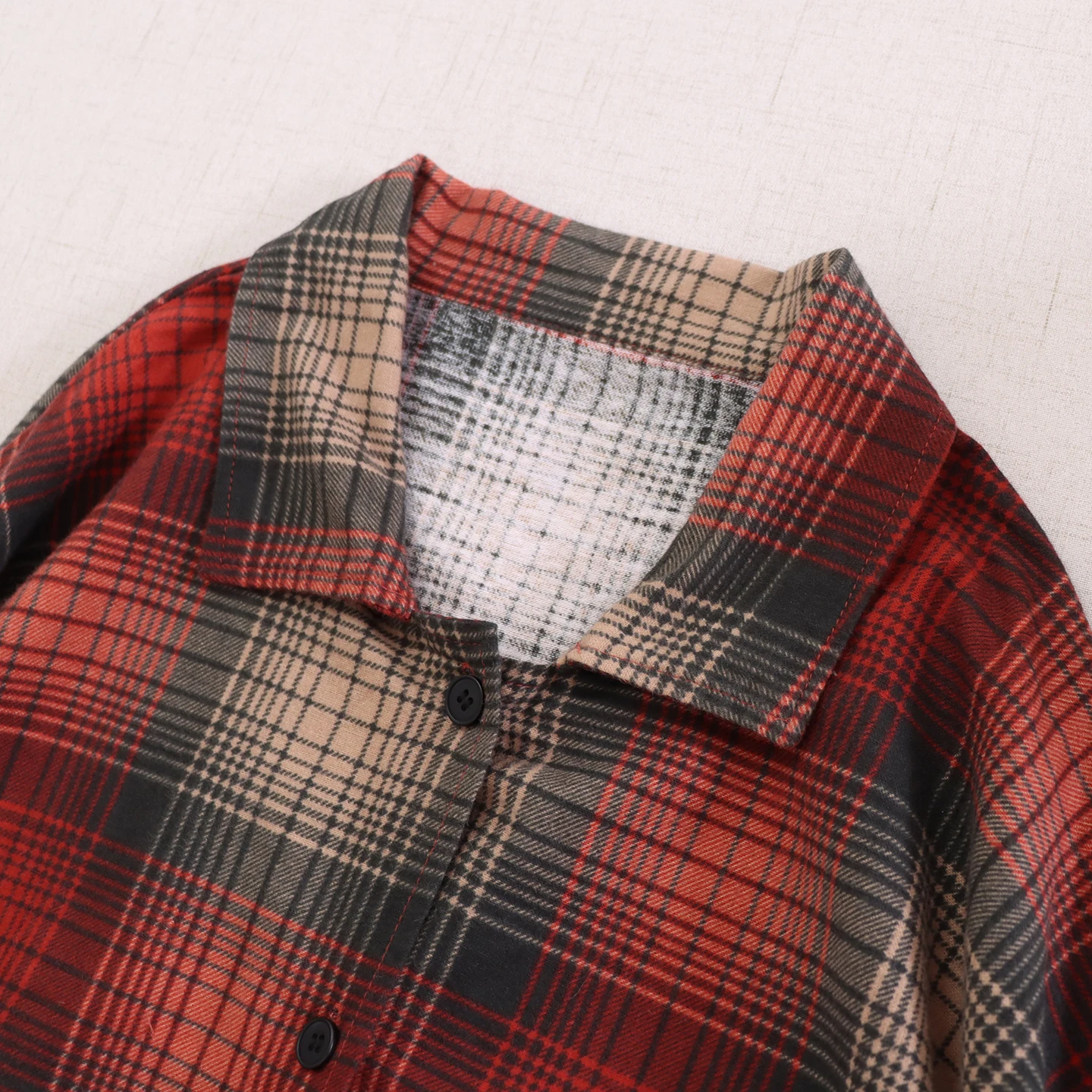 日本の森ガールヴィンテージチェック柄起毛コットンシャツドレス女性秋ターンダウンカラー長袖シングルブレストアウター