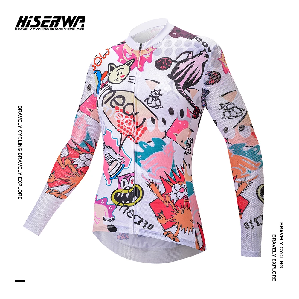 

HISERWA Cat Cycling Jersey Maillot Cyclisme Homme Breathable Dry Long Sleeve Cycling Jersey Higher Quality MTB Cycling Clothing