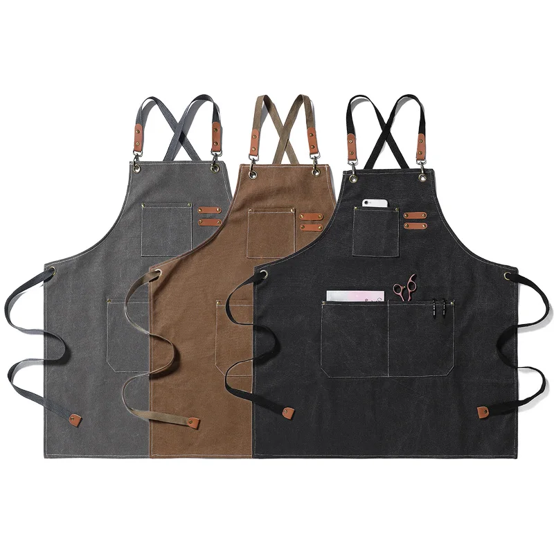 

Cross Back Kitchen Apron Waterproof Canvas Premium Apron With Large Pocket and Adjustable Straps For Bubble BBQ Shop Nail Salon