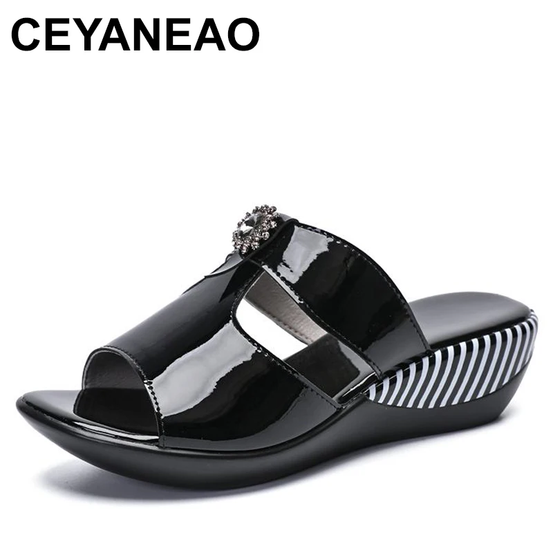 

Women Slipper's 2024 Ladies Summer Slippers Shoes Women Wedges Genuine Leather Fashion Summer Shoes For Mom Flip Flops