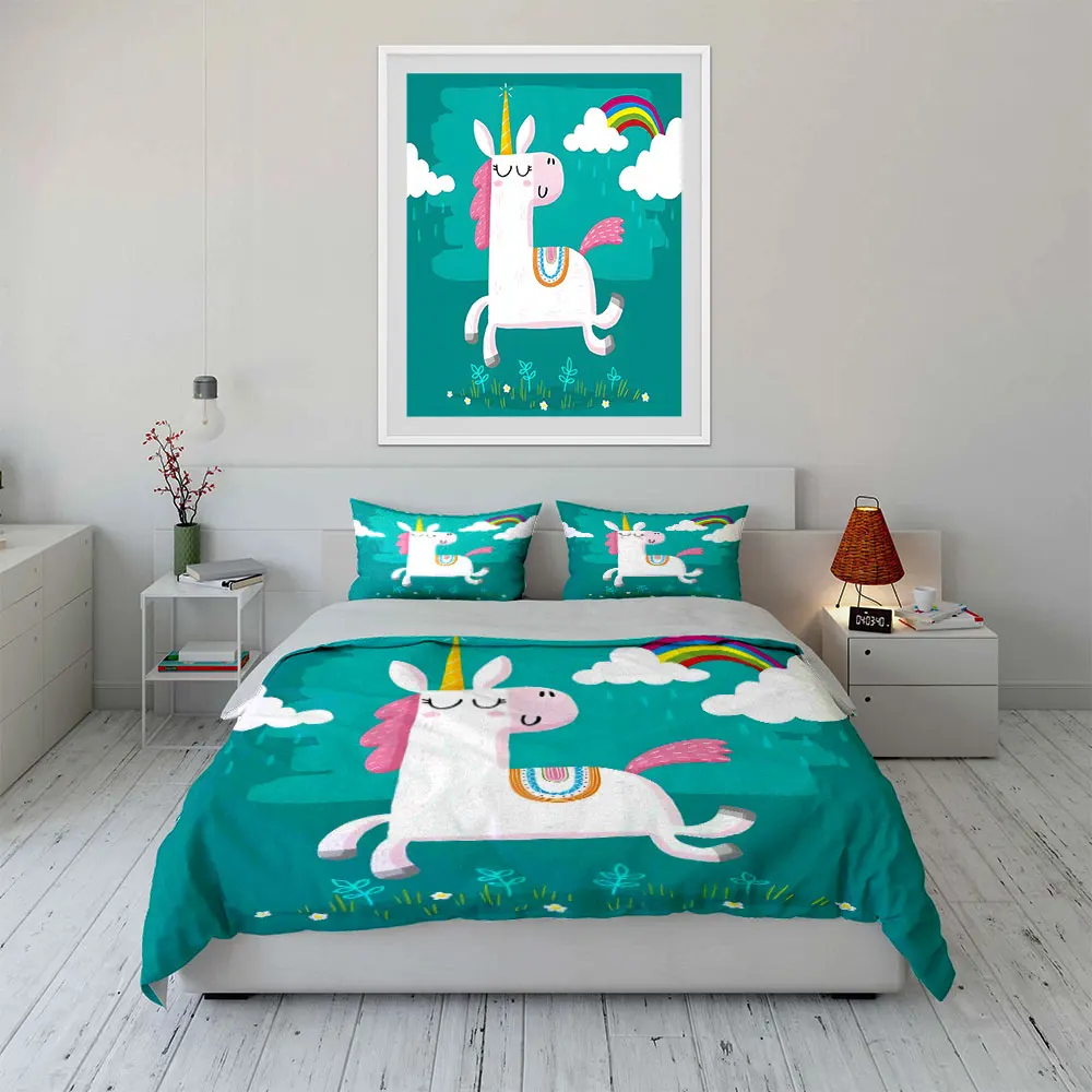 Magical Unicorn with Rainbow Print Soft Comfortable Duvet Cover Bedding Set Included 1*Duvet Cover 2*Pillowcases Luxury gifts