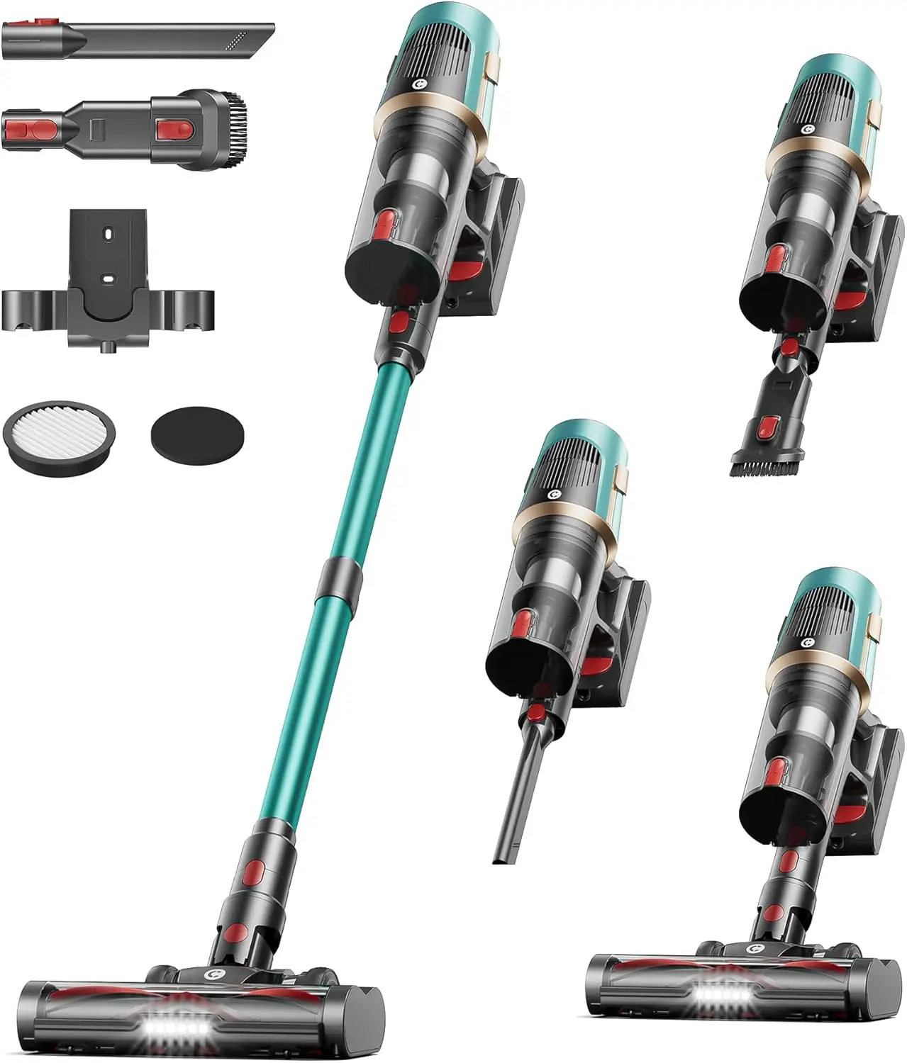 Upgraded Cordless Vacuum Cleaner 580W 48KPA 65Mins Self-Standing LED Anti-Tangle for Pet Hair Carpets Floors