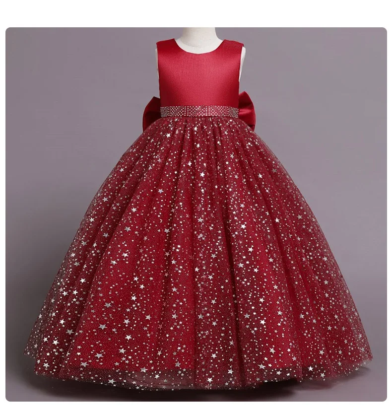 

Christmas Flower Solid Dress For Girl Halloween Children Elegant Princess Costume Multilevel Wedding Party Clothes Pageant Prom