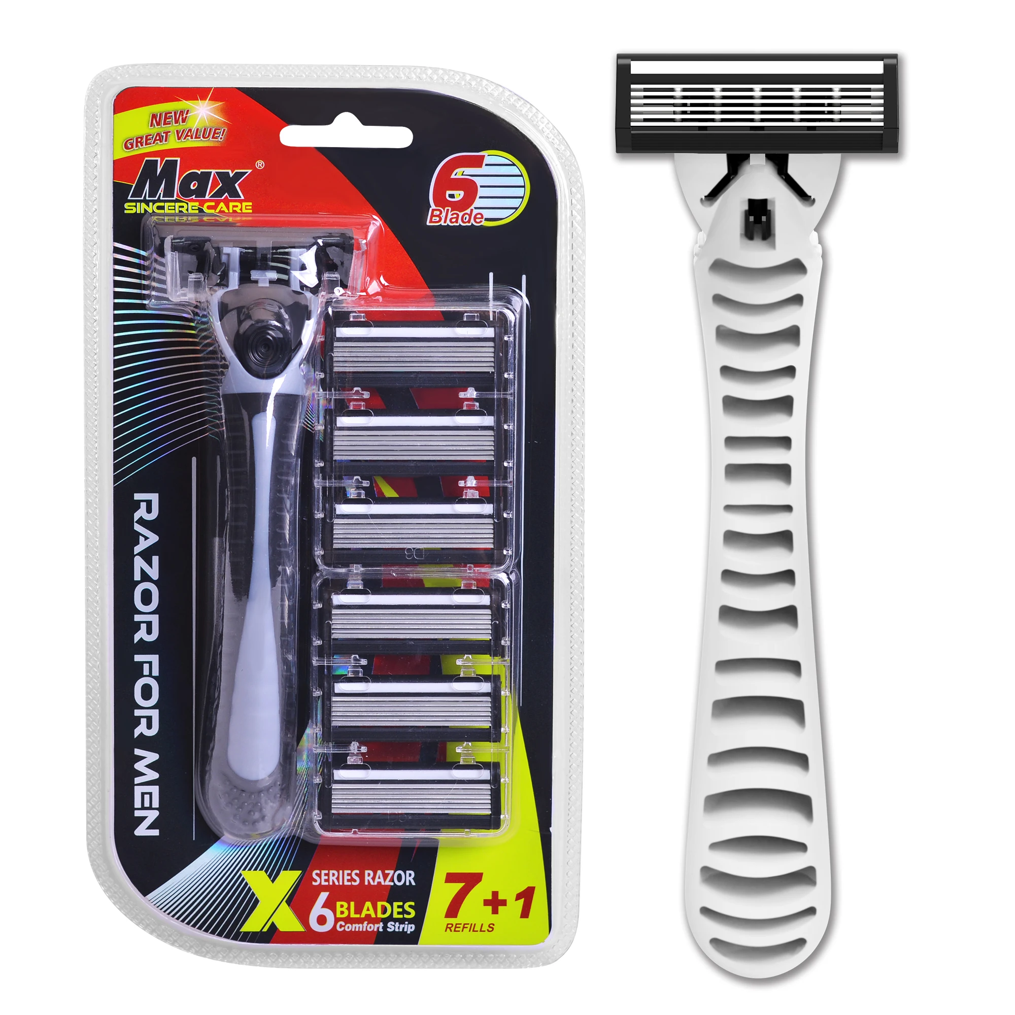 

1 Handle and 7 cartridge six blade system razor blister package disposable razor man manual razor