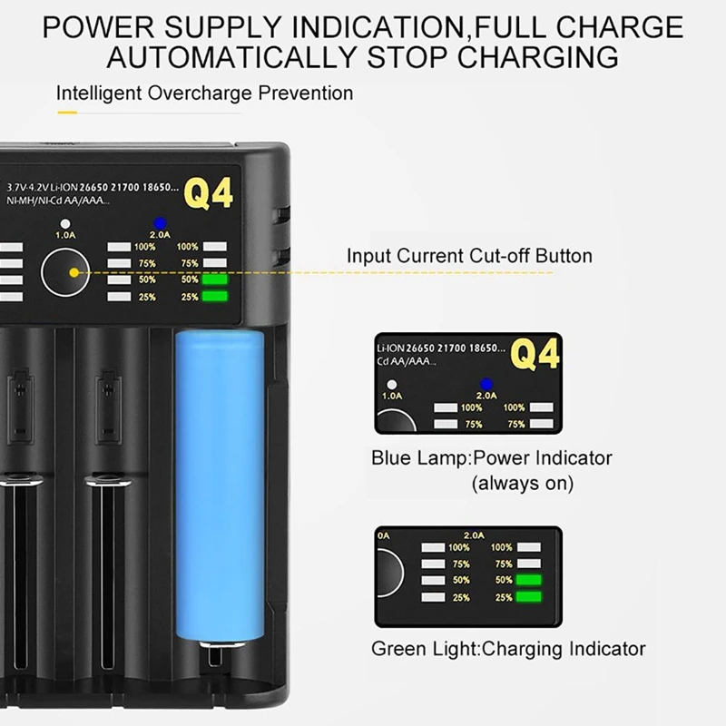 18650 Charger 4 Slot Usb 21700 Aa Aaa 26650 Smart Lithium Battery Nimh Battery Independent Charger