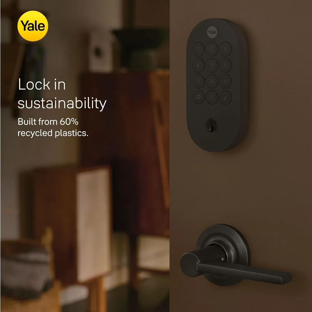 Mattschwarzes Deadbolt Smart Lock mit Schlüssel und Google Matter, YRD510-MT1-BLK