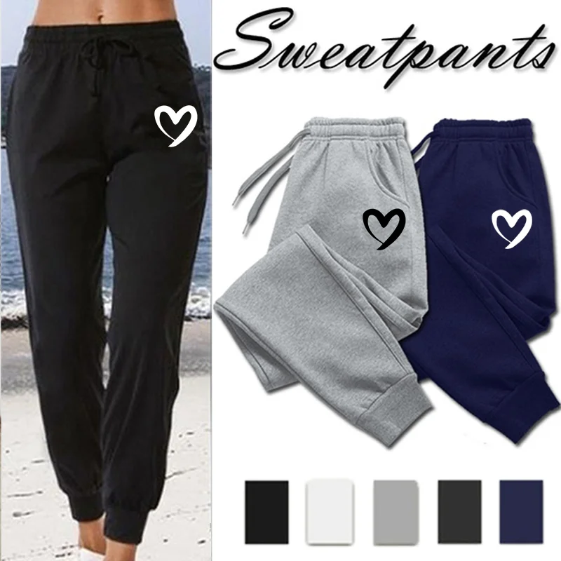 Frauen Herz Gedruckt Jogginghose Herbst Winter Baumwolle Lange Hosen Jogger Hosen Casual Sport Fitness Solide Jogging Hosen Frauen S