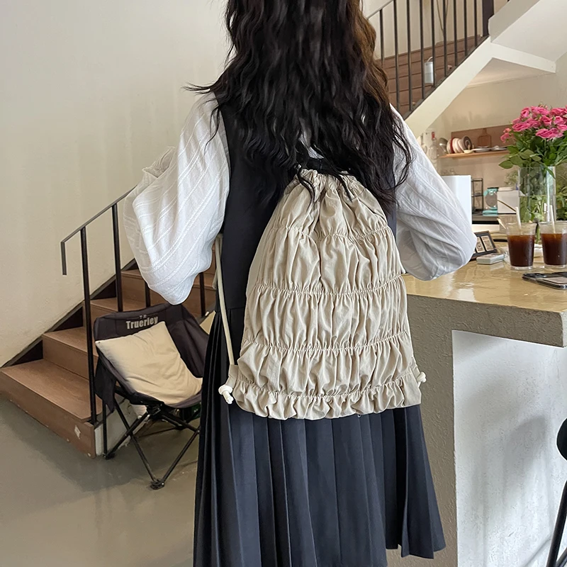 LEFTSIDE Fold Nylon Big Shoulder Bags For Women 2024 Winter Korean Fashion Backpacks Female Drawstring Handbags And Purses