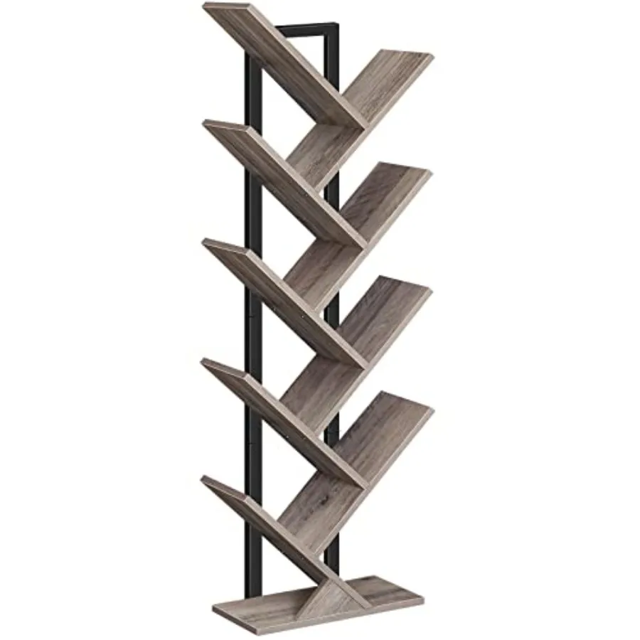 

Tree Bookshelf 9-Tier Bookcase Wooden Shelves Floor Standing Storage Rack for Display of CDs Books in Living Room Home Office W