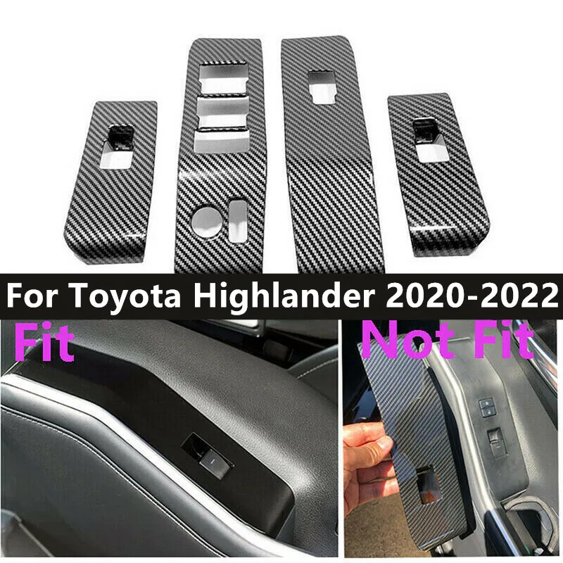 ABS Carbon Fiber Interior Window Lift Panel Switch Cover Trim For Toyota Highlander 2020 2021 2022