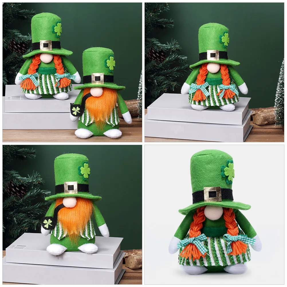 2Pcs St. Patrick's Day Gnome Decoration Set Creative Irish Dwarf Ornament for Home Office Table Party Festive Desktop Decor