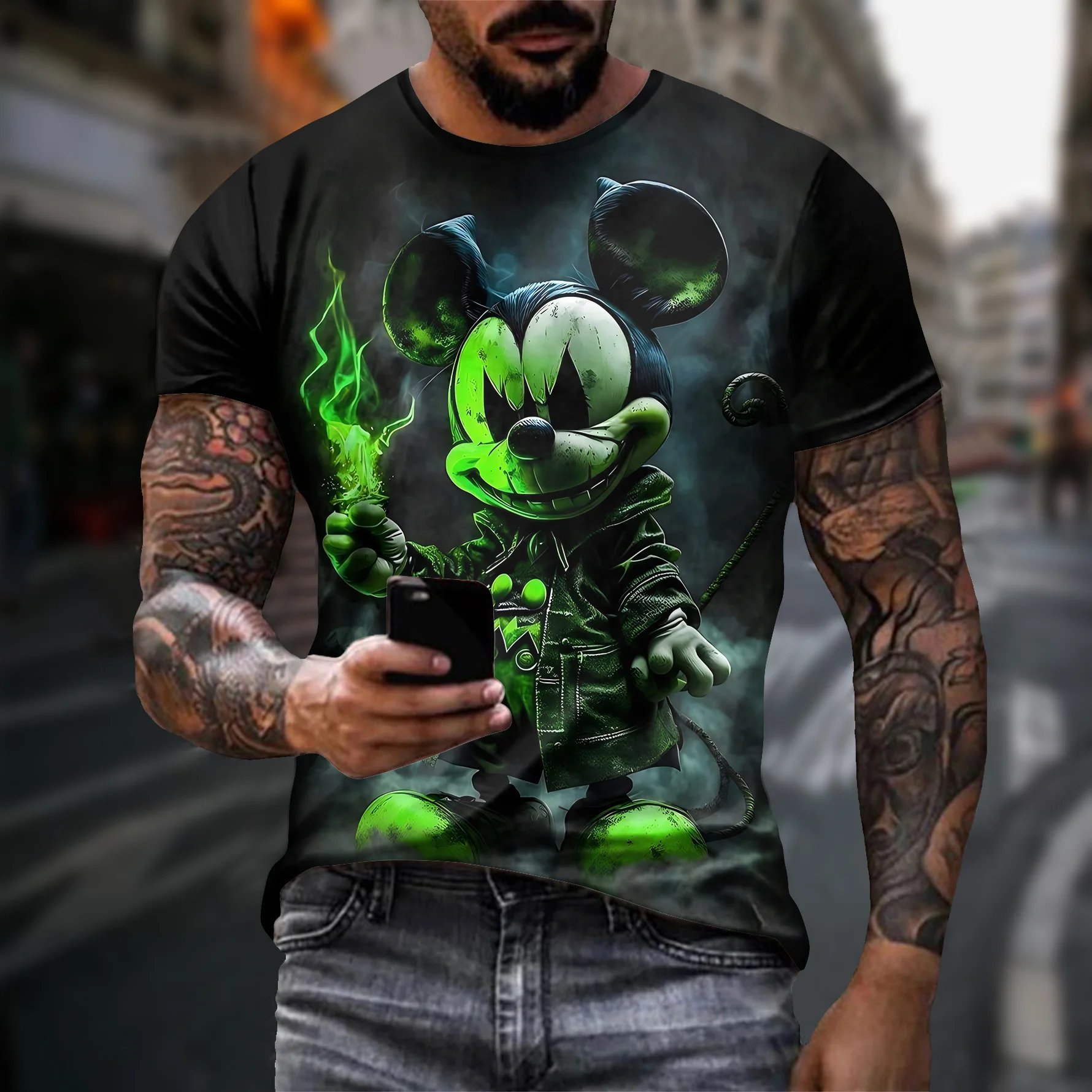 Funny men's casual T-shirt 3D digital printing creative graphic short sleeved loose and comfortable round neck pullover top