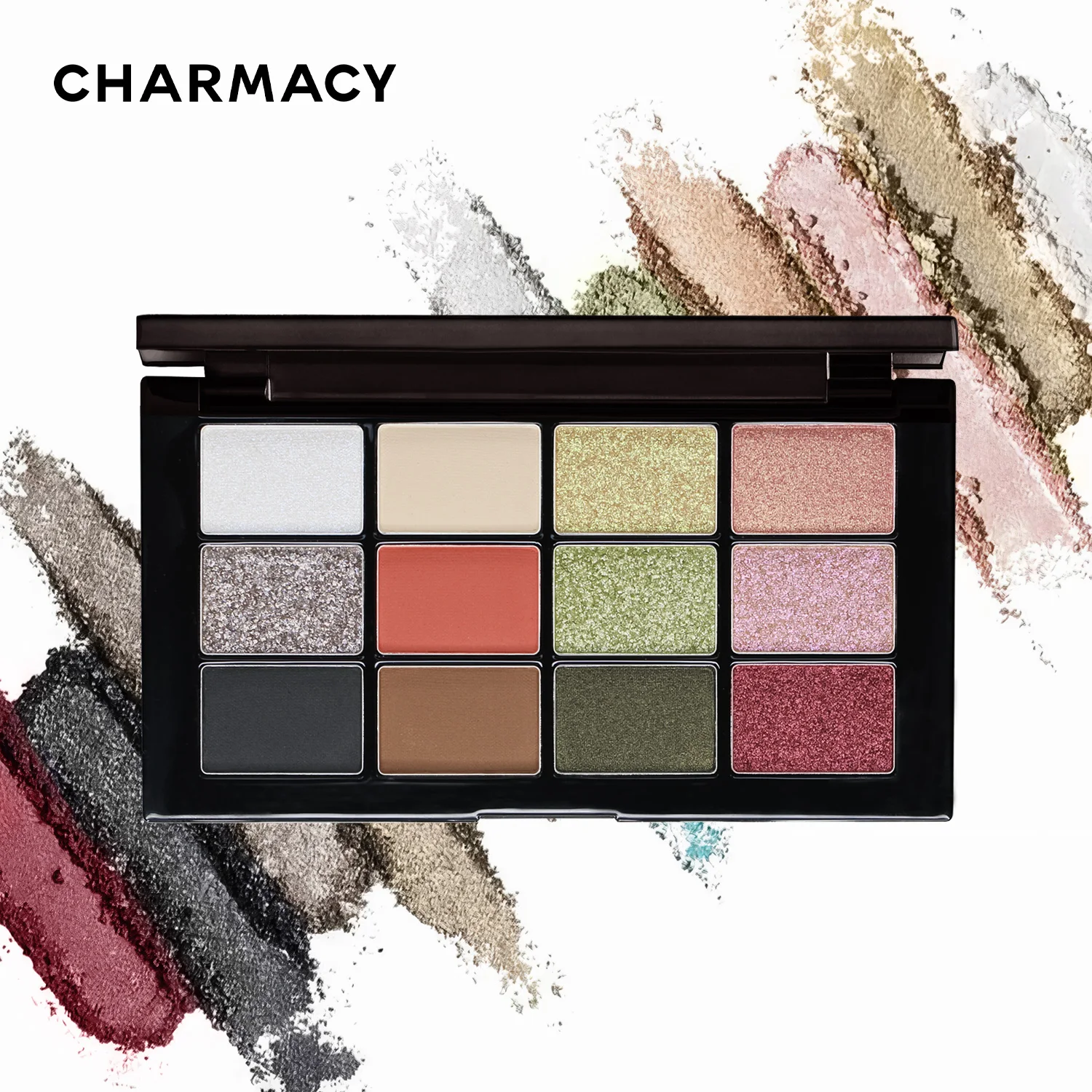 CHARMACY 12 Colors Eyeshadows Palette Glitter High Pigment Shimmer Charming Eye Shadow Long Lasting Pearlescent Eye Makeup