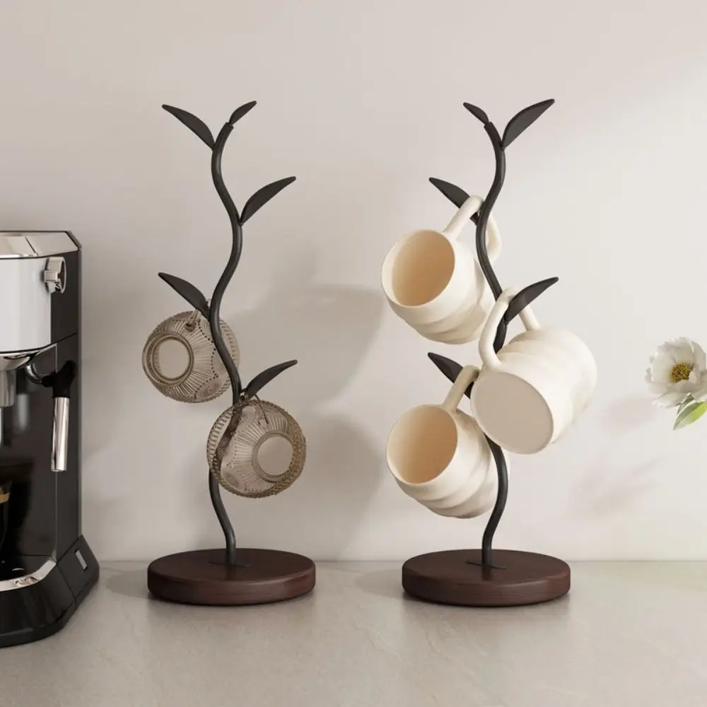 Tree Shape Coffee Mug Holder Free-Standing Anti Rust Water Cup Hanger 4 Hooks Multifunctional Cup Display Stand Countertops
