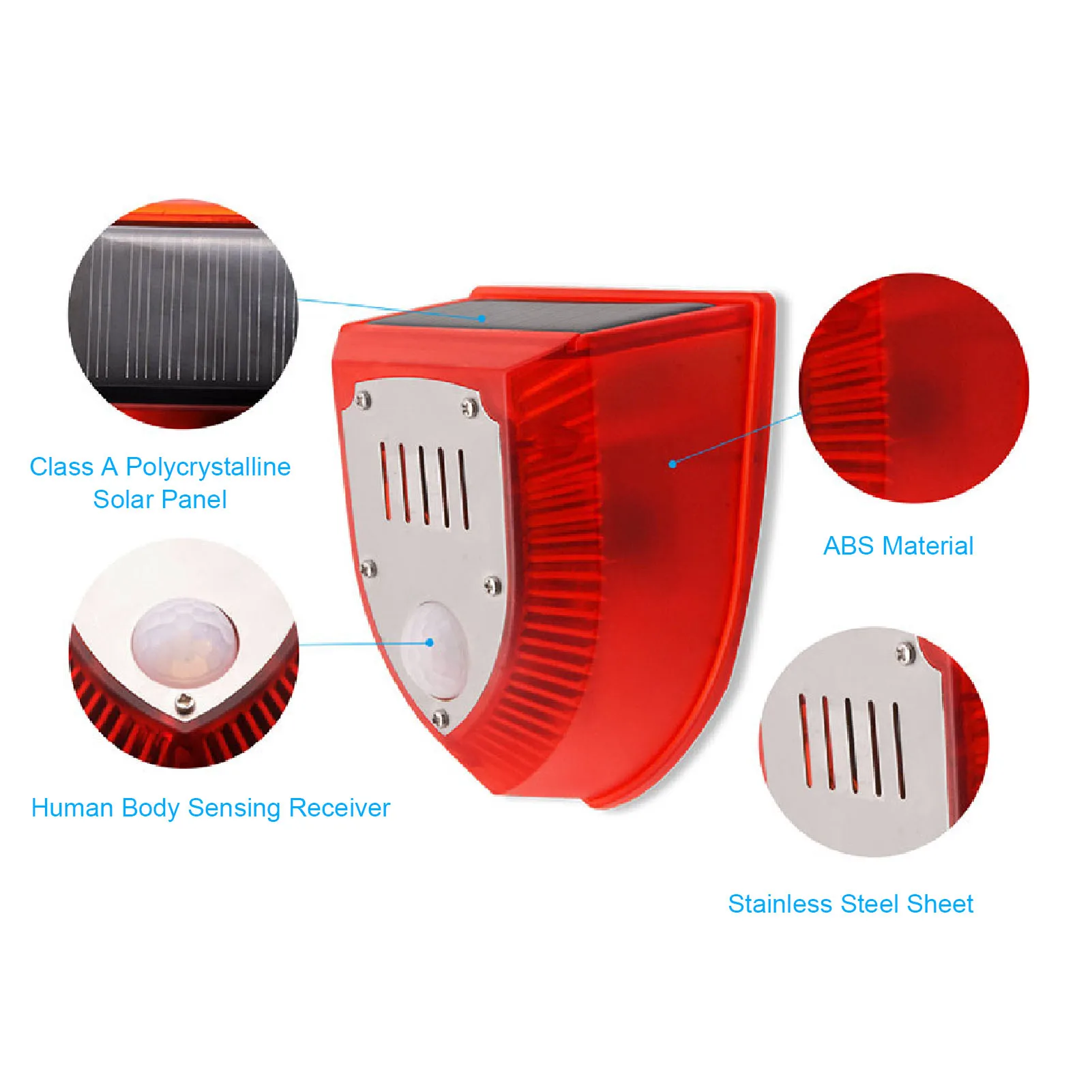 Motion Sensor Alarm Polycrystalline Panel Solar or  Charging 129dB Sound and Light Alarm 125° Sensing Angle for Home Orchard