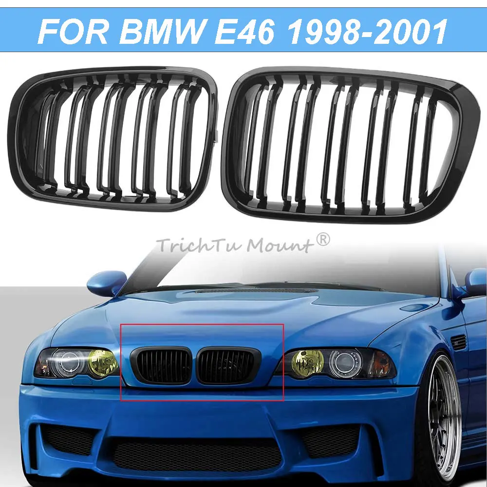 

Автомобильная передняя решетка для почек, глянцевая черная решетка, гоночные грили с двойной планкой, подходят для BMW 3 серии E46, 4-дверная, 1998-2001, простая установка