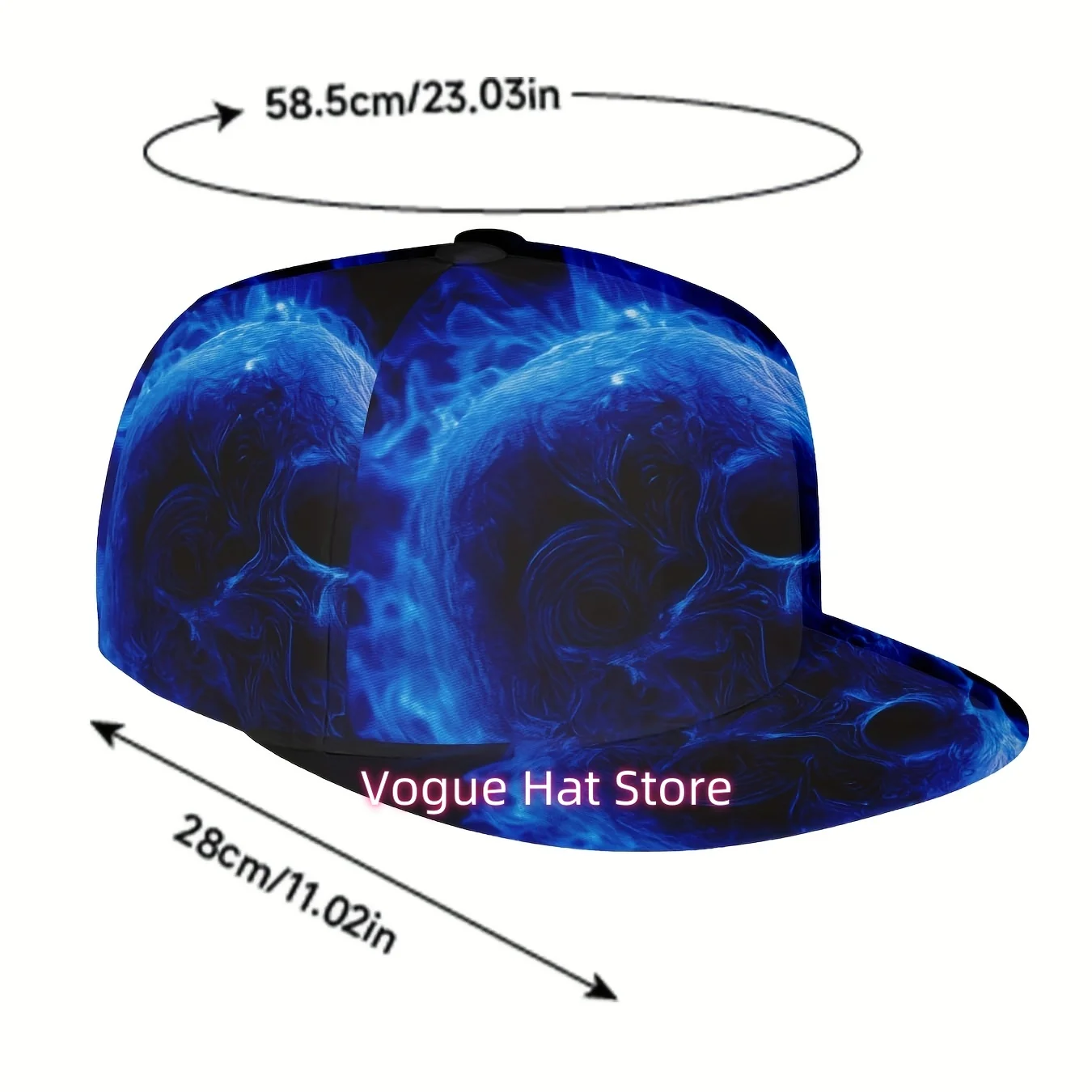 1pc Men's & Women's Adjustable Snapback Cap - Black/Blue Flame & Skull Print, Lightweight Breathable Polyester Flat Brim Hat, Ma