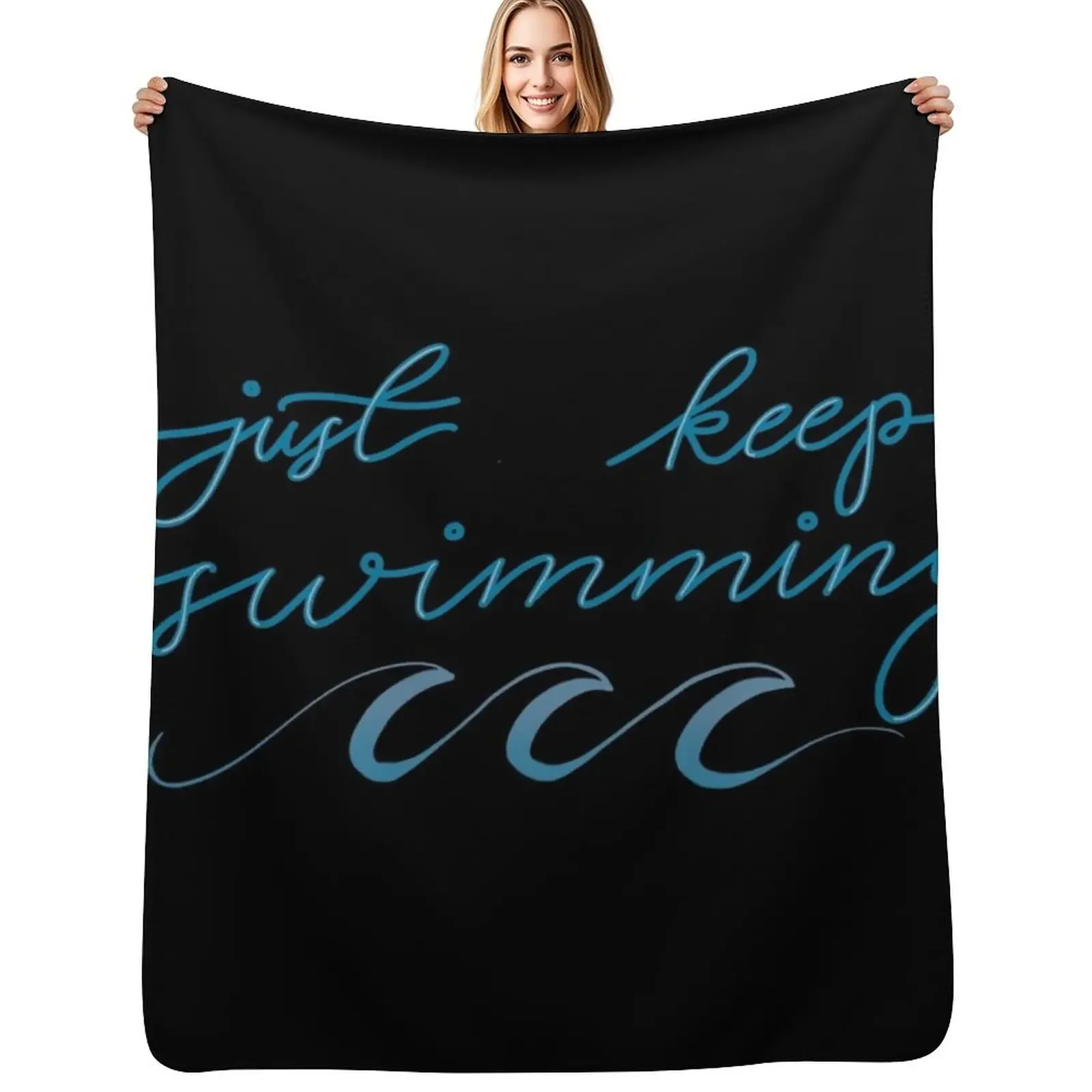 

Just Keep Swimming Script Lettering Throw Blanket Luxury Thicken Hairy blankets ands Bed linens Blanket