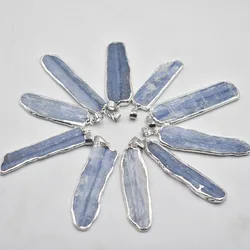 Wholesale10pcs/lot Natural Stone Blue Kyanite Pendant Jewelry Silver Plated Edge Earring Necklace DIY free shipping