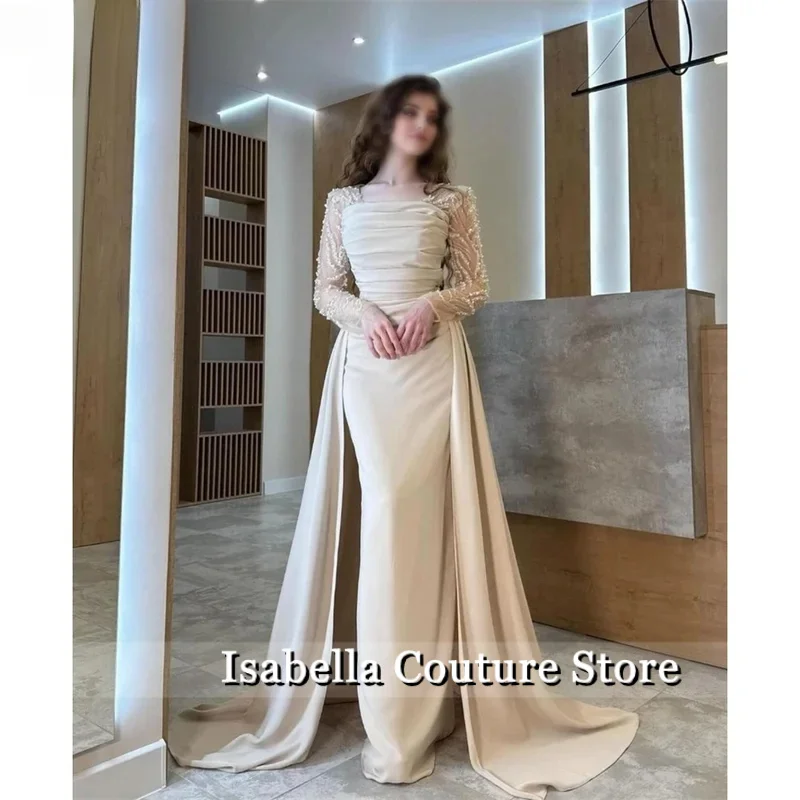 이사벨라 화이트 머메이드 스팽글 프롬 드레스 롱 트레인 맞춤 이브닝 드레스 롱 트레인 베스티도 데 갈라 노체 무헤르