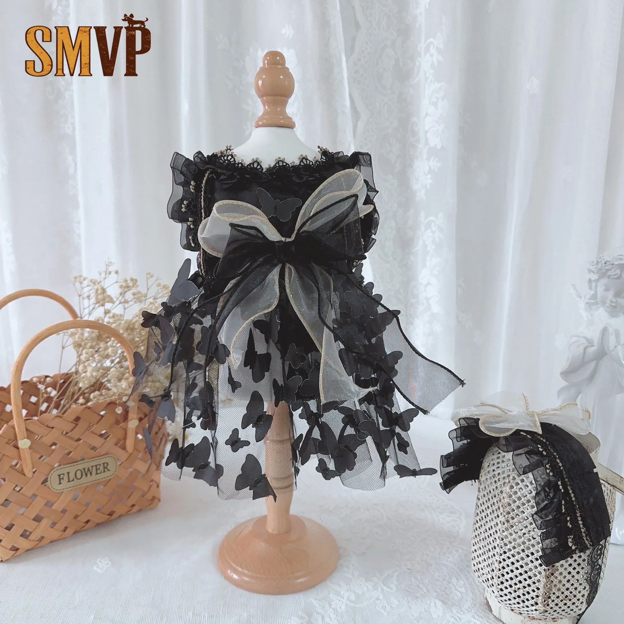 

Original Design Summer Tulle Breathable Black Sexy with Three Dimensional Butterfly Lolita Style Pet Kitten Puppy Dress