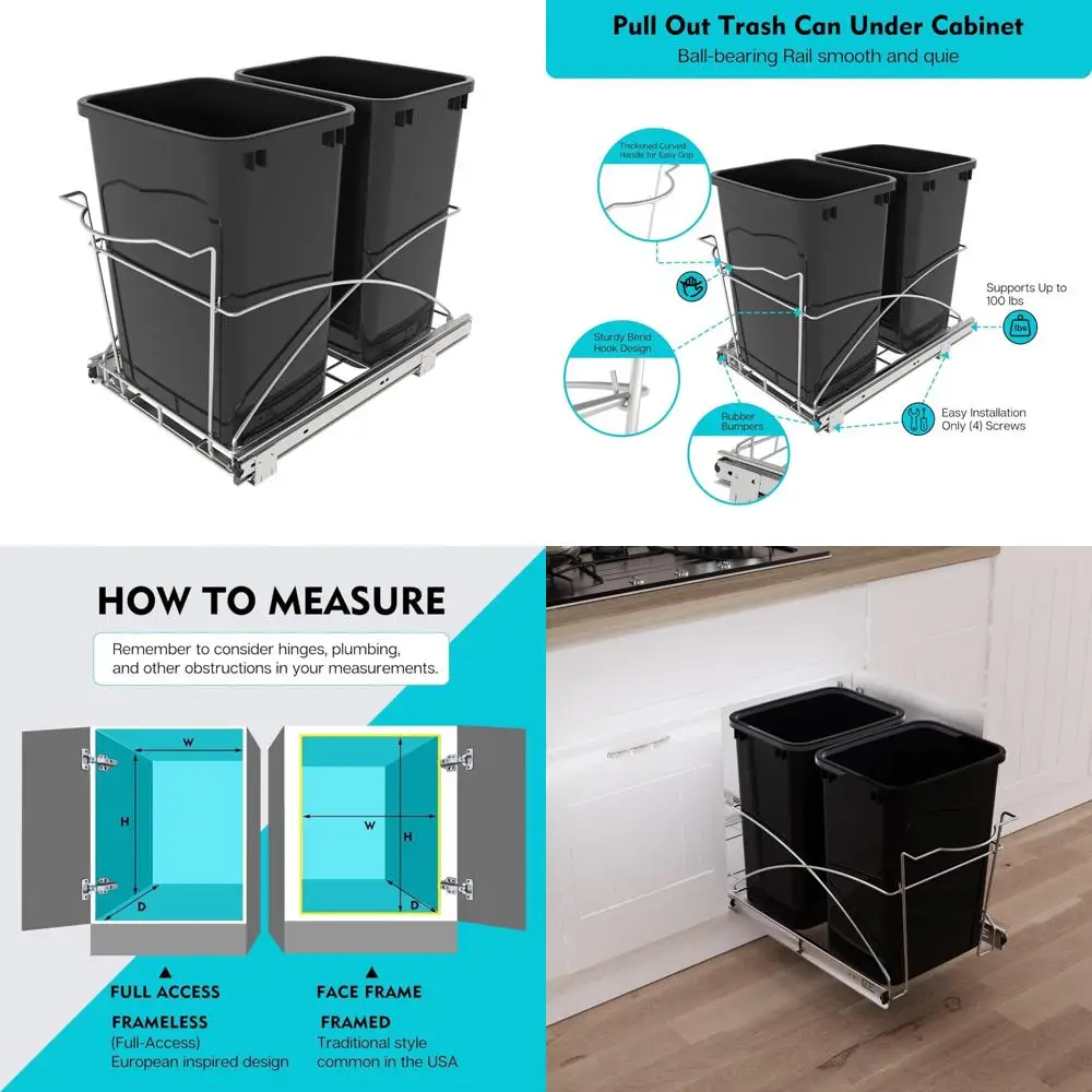 

Heavy Duty Kitchen Trash Can, 14 Wide x 22 Deep, Soft-Close Slides, Full Extension Drawer, Slide-Out Waste Container
