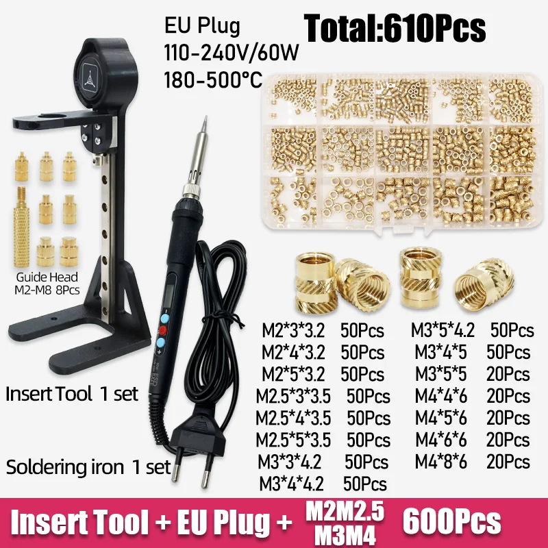 Wärmeeinpresswerkzeug-Set: Lötkolbenspitze für Messinggewindeeinsätze, Heißschmelznüsse, Einpressnuten M2 M3 M6 M8 für 3D-Druck-Einsätze – Detail 11